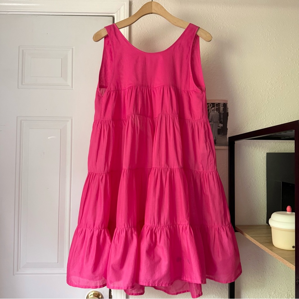 KALITA pink cotton tiered scoop back babydoll sleeveless mini dress